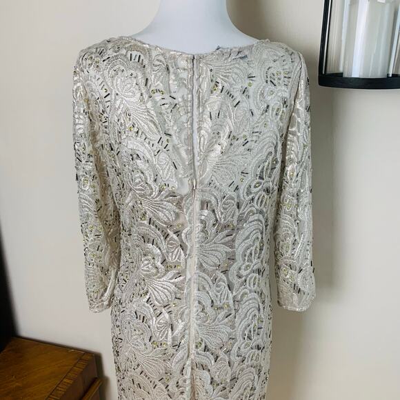 Kay Unger Size 14 Women's Long Sleeve Floral Lace Sequin Sheath Dress Formal - Picture 6 of 14